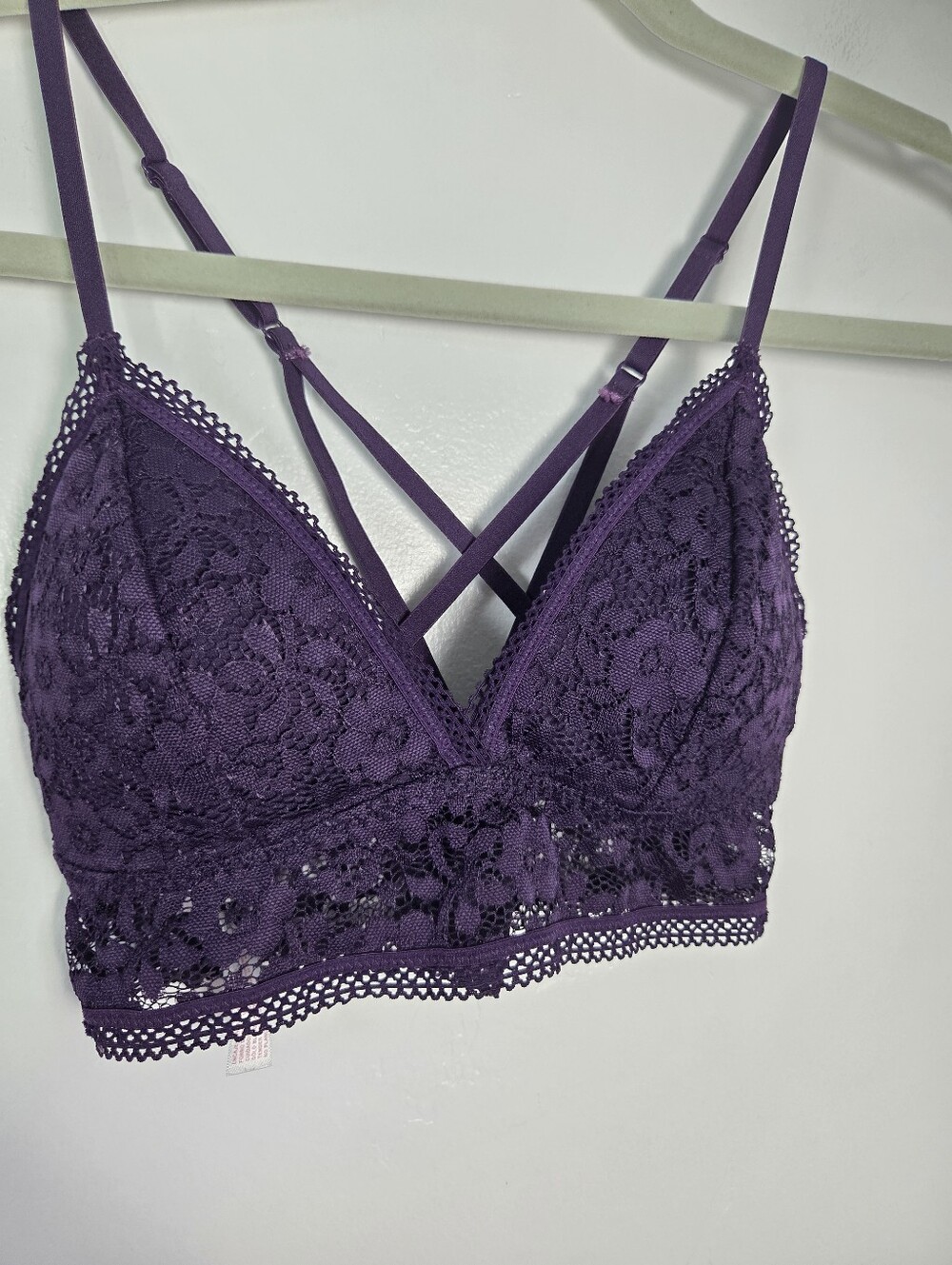 Xhilaration Longline Bralette Dark Plum Purple Lace Strappy Comfy Flirty Small